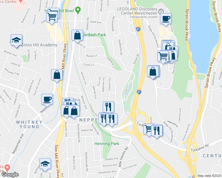 map of restaurants, bars, coffee shops, grocery stores, and more near 110 Patmor Avenue in Yonkers