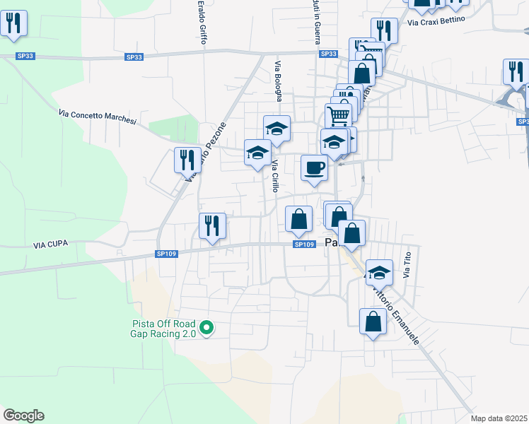 map of restaurants, bars, coffee shops, grocery stores, and more near 22 Secondo Vico Cavour in Parete