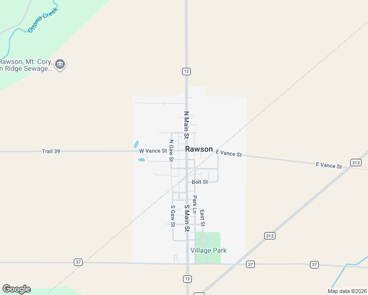 map of restaurants, bars, coffee shops, grocery stores, and more near 202 North Main Street in Rawson