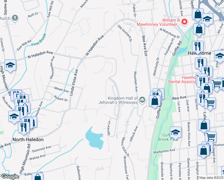 map of restaurants, bars, coffee shops, grocery stores, and more near 16 Peach Tree Lane in North Haledon