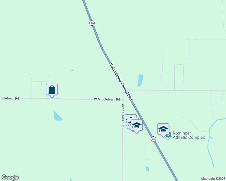 map of restaurants, bars, coffee shops, grocery stores, and more near 11034 Green Beaver Road in Canfield
