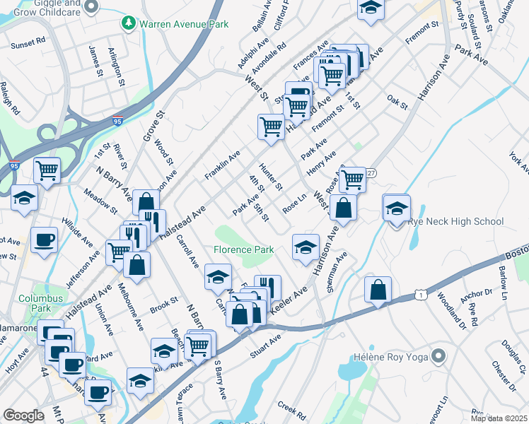 map of restaurants, bars, coffee shops, grocery stores, and more near 1303 Henry Avenue in Mamaroneck