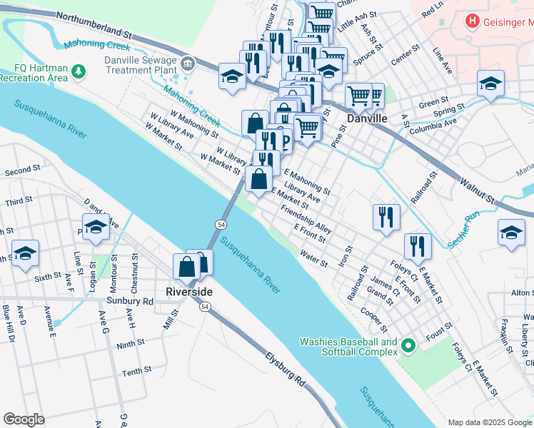 map of restaurants, bars, coffee shops, grocery stores, and more near 5 Cross Keys Place in Danville