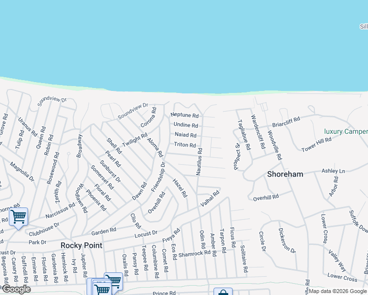 map of restaurants, bars, coffee shops, grocery stores, and more near 16 Triton Road in Rocky Point