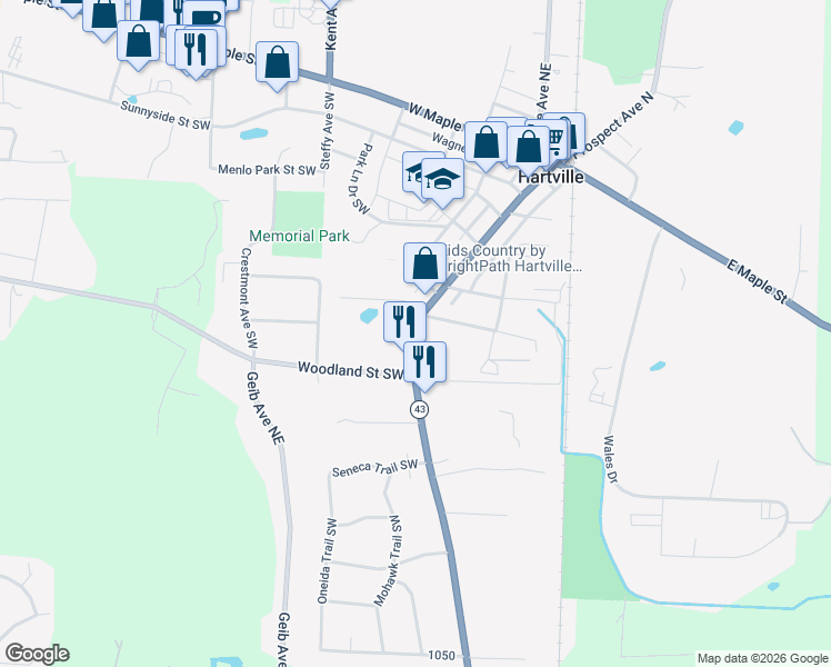 map of restaurants, bars, coffee shops, grocery stores, and more near 520 South Prospect Avenue in Hartville