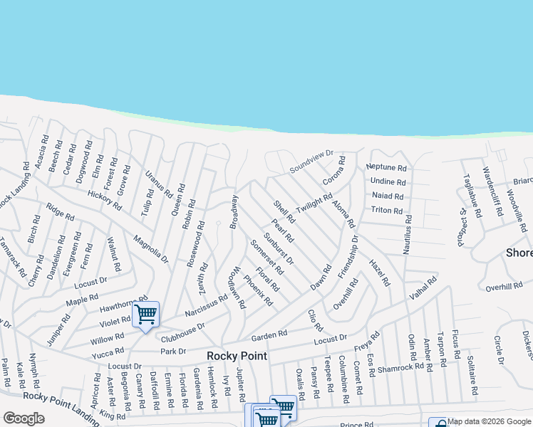 map of restaurants, bars, coffee shops, grocery stores, and more near 46 Pearl Road in Rocky Point