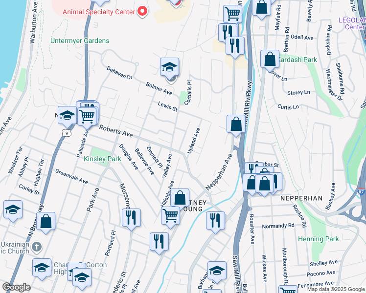 map of restaurants, bars, coffee shops, grocery stores, and more near 337 Upland Avenue in Yonkers