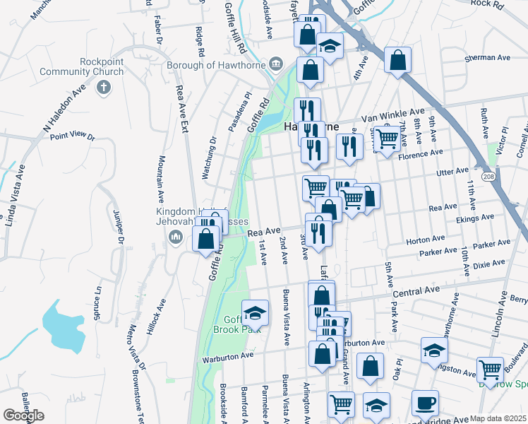map of restaurants, bars, coffee shops, grocery stores, and more near 96 2nd Avenue in Hawthorne