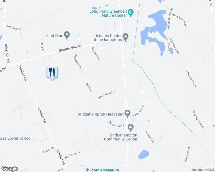 map of restaurants, bars, coffee shops, grocery stores, and more near 23 Wendy Lane in Bridgehampton
