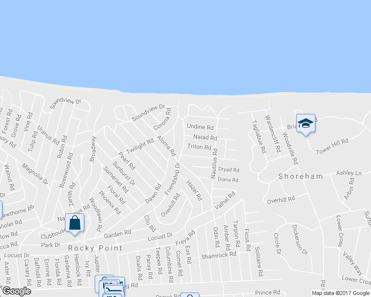 map of restaurants, bars, coffee shops, grocery stores, and more near 111 Friendship Drive in Rocky Point