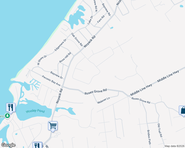 map of restaurants, bars, coffee shops, grocery stores, and more near 67 Peconic Hills Drive in Southampton