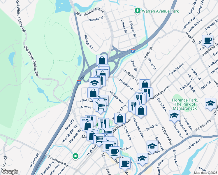 map of restaurants, bars, coffee shops, grocery stores, and more near 911 Howard Avenue in Mamaroneck