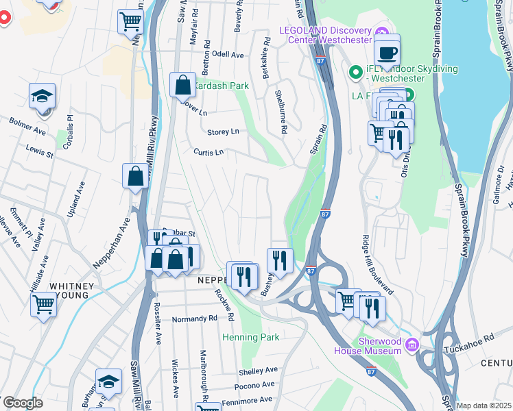 map of restaurants, bars, coffee shops, grocery stores, and more near 110 Patmor Avenue in Yonkers