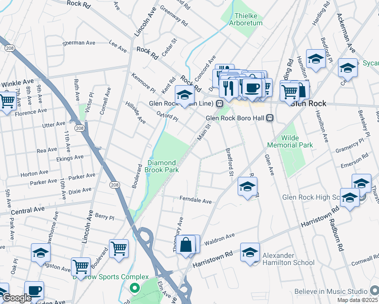 map of restaurants, bars, coffee shops, grocery stores, and more near 112 Main Street in Glen Rock