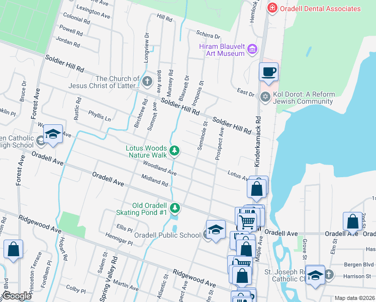 map of restaurants, bars, coffee shops, grocery stores, and more near in Oradell