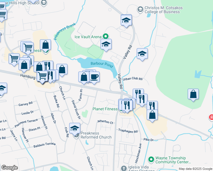 map of restaurants, bars, coffee shops, grocery stores, and more near 852 Paterson Hamburg Turnpike in Wayne