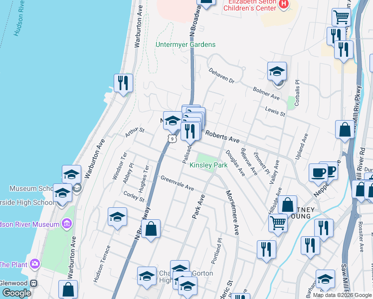 map of restaurants, bars, coffee shops, grocery stores, and more near 748 Palisade Avenue in Yonkers