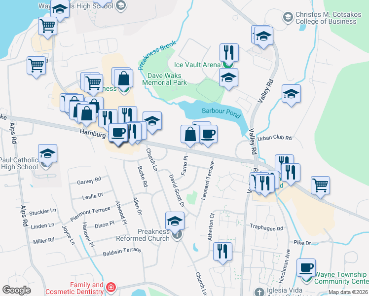map of restaurants, bars, coffee shops, grocery stores, and more near 943 Hamburg Turnpike in Wayne