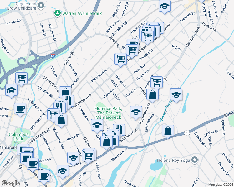 map of restaurants, bars, coffee shops, grocery stores, and more near 1303 Henry Avenue in Mamaroneck