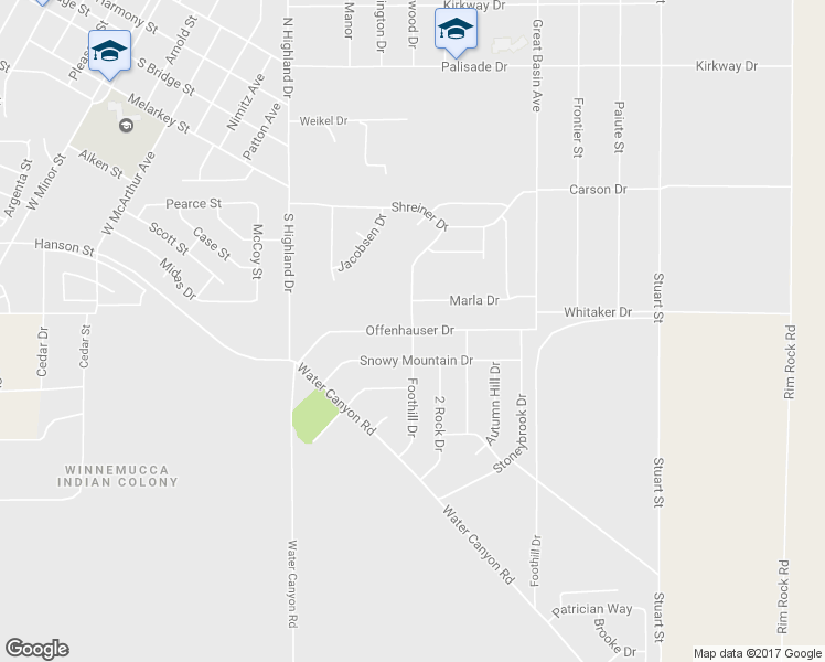 map of restaurants, bars, coffee shops, grocery stores, and more near 3258 Foothill Drive in Winnemucca