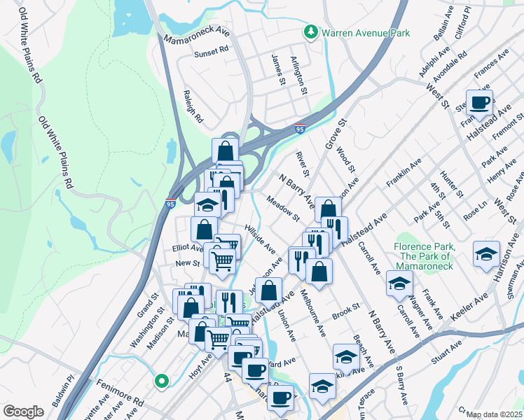 map of restaurants, bars, coffee shops, grocery stores, and more near 536 2nd Street in Mamaroneck