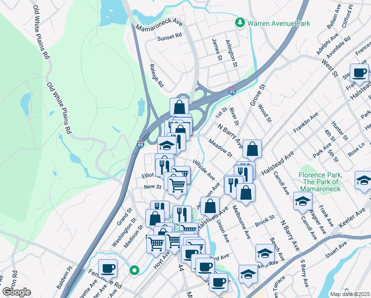 map of restaurants, bars, coffee shops, grocery stores, and more near 911 Mamaroneck Avenue in Mamaroneck