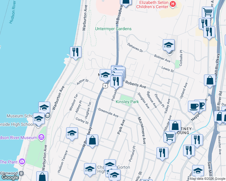 map of restaurants, bars, coffee shops, grocery stores, and more near 748 Palisade Avenue in Yonkers