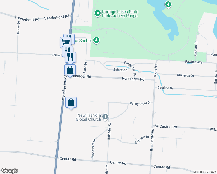 map of restaurants, bars, coffee shops, grocery stores, and more near 856 Renninger Road in Akron
