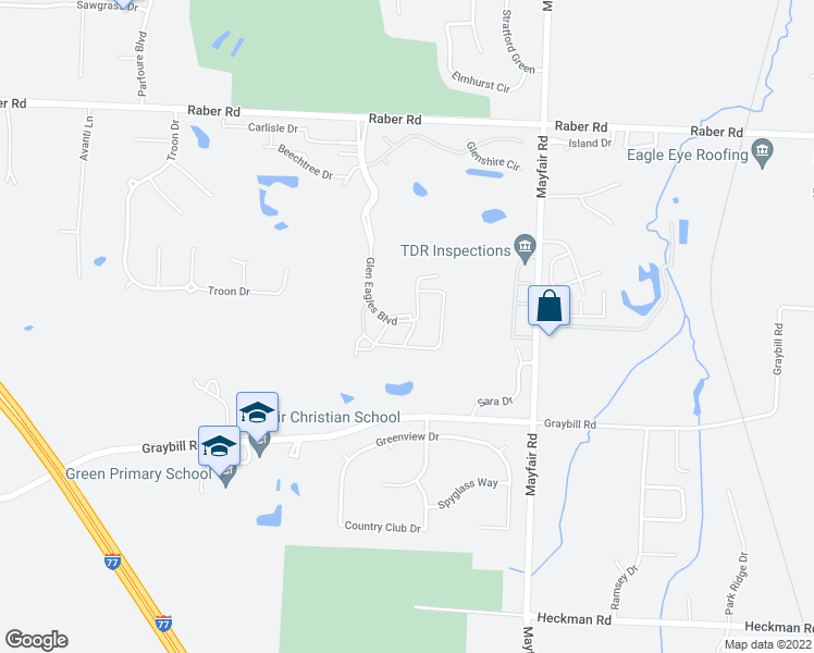 map of restaurants, bars, coffee shops, grocery stores, and more near 2150 Prestwick Drive in Uniontown