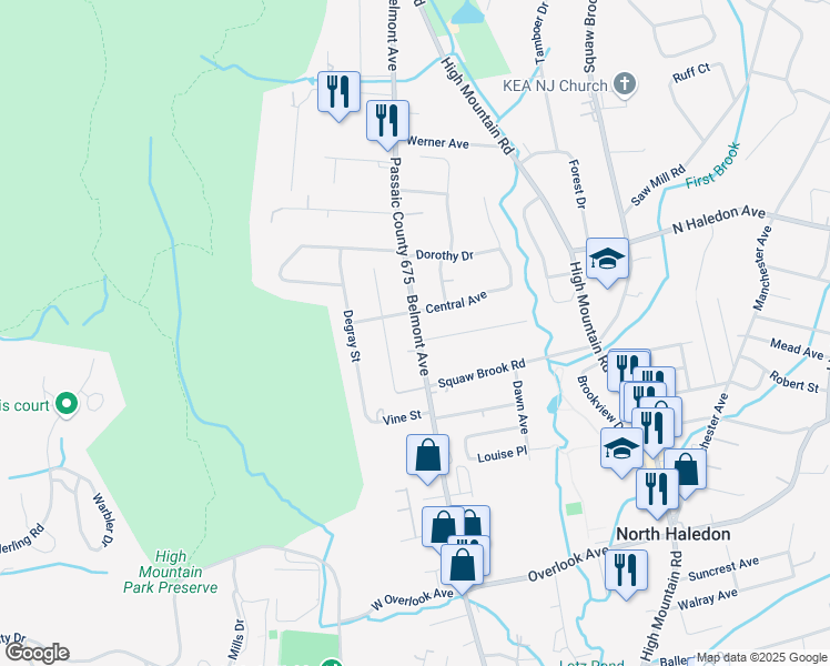 map of restaurants, bars, coffee shops, grocery stores, and more near 77 Dater Street in North Haledon