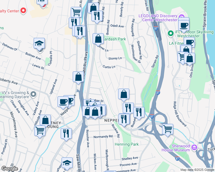 map of restaurants, bars, coffee shops, grocery stores, and more near 13 Monroe Street in Yonkers