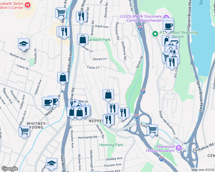 map of restaurants, bars, coffee shops, grocery stores, and more near 29 Chelsea Place in Yonkers