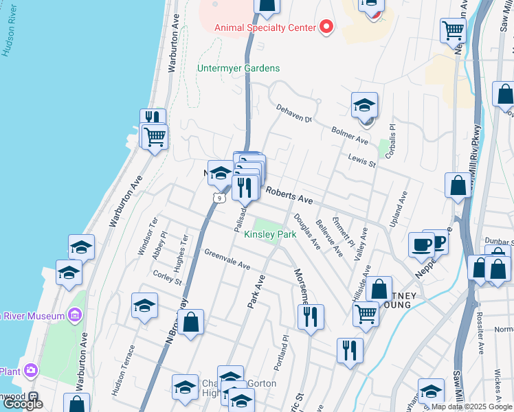 map of restaurants, bars, coffee shops, grocery stores, and more near 748 Palisade Avenue in Yonkers