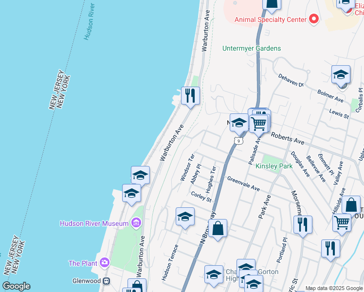 map of restaurants, bars, coffee shops, grocery stores, and more near 75 Windsor Terrace in Yonkers