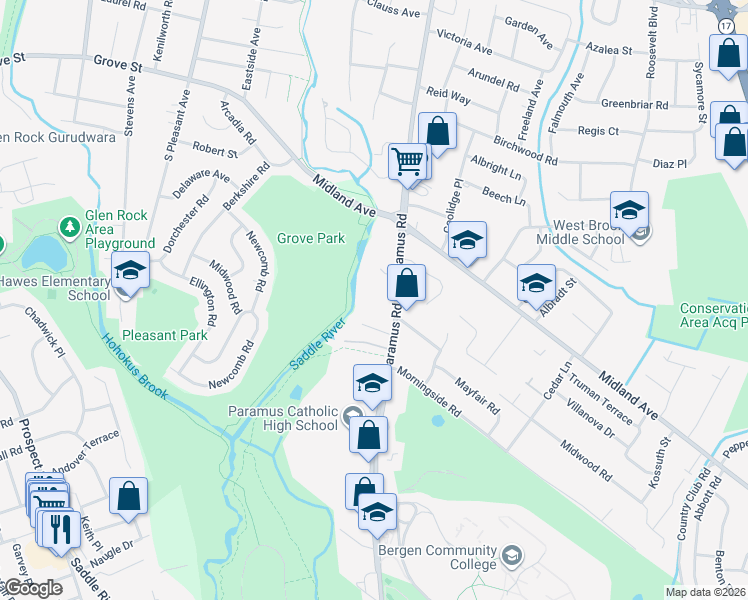 map of restaurants, bars, coffee shops, grocery stores, and more near 9 Jonquil Court in Paramus