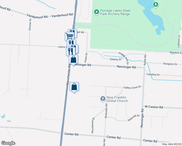 map of restaurants, bars, coffee shops, grocery stores, and more near 928 Renninger Road in Akron
