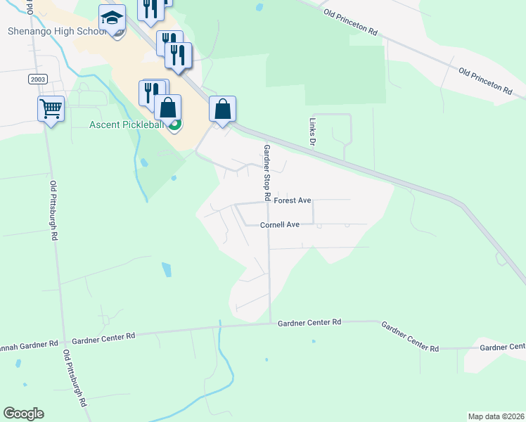 map of restaurants, bars, coffee shops, grocery stores, and more near 2710 Cornell Avenue in New Castle