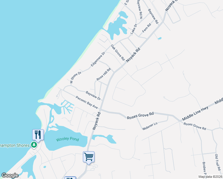 map of restaurants, bars, coffee shops, grocery stores, and more near 117 Peconic Hills Court in Southampton