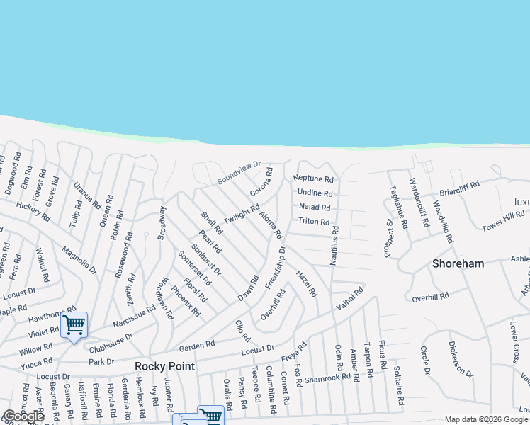 map of restaurants, bars, coffee shops, grocery stores, and more near 11 Ozone Road in Rocky Point
