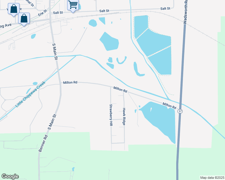 map of restaurants, bars, coffee shops, grocery stores, and more near 156 Milton Road in Rittman