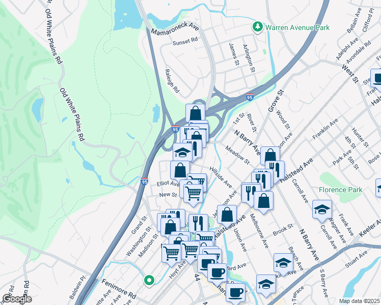 map of restaurants, bars, coffee shops, grocery stores, and more near 911 Mamaroneck Avenue in Mamaroneck