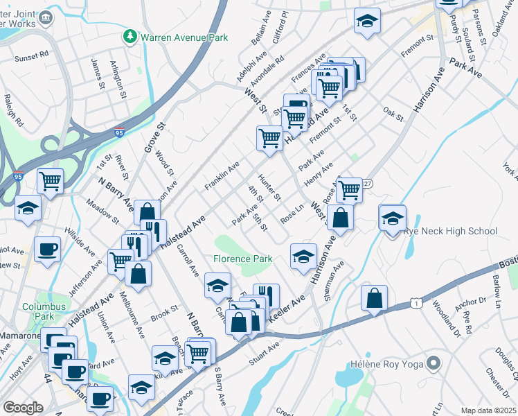 map of restaurants, bars, coffee shops, grocery stores, and more near 1303 Henry Avenue in Mamaroneck