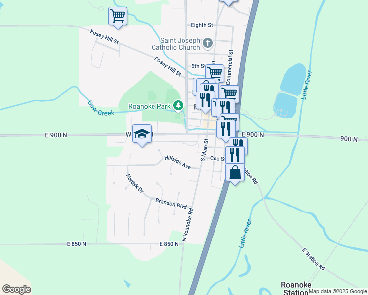 map of restaurants, bars, coffee shops, grocery stores, and more near 232 Hillside Avenue in Roanoke