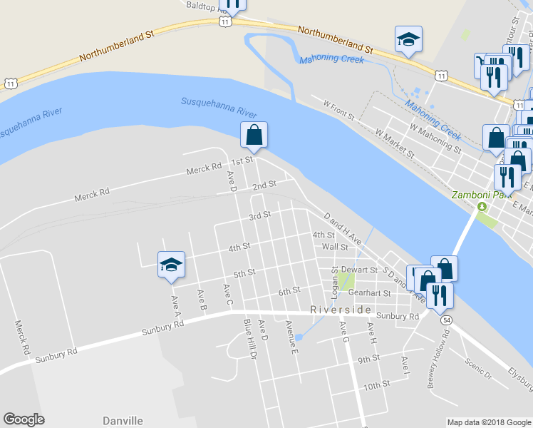 map of restaurants, bars, coffee shops, grocery stores, and more near 308 3rd Street in Mount Carmel