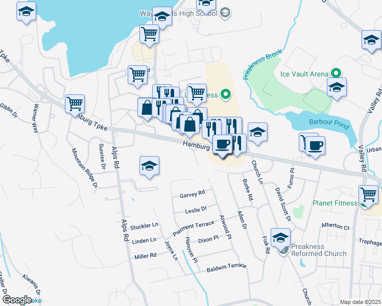 map of restaurants, bars, coffee shops, grocery stores, and more near 14 Byrne Court in Wayne