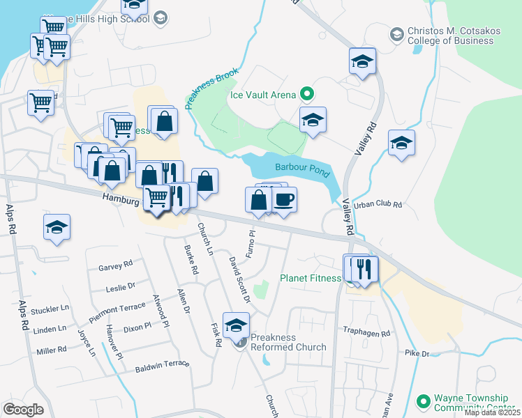 map of restaurants, bars, coffee shops, grocery stores, and more near 932 Hamburg Turnpike in Wayne