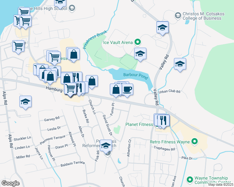 map of restaurants, bars, coffee shops, grocery stores, and more near 932 Hamburg Turnpike in Wayne