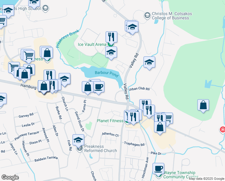 map of restaurants, bars, coffee shops, grocery stores, and more near 852 Paterson Hamburg Turnpike in Wayne