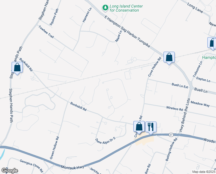 map of restaurants, bars, coffee shops, grocery stores, and more near 4 Yearling Court in East Hampton