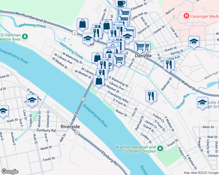 map of restaurants, bars, coffee shops, grocery stores, and more near in Danville